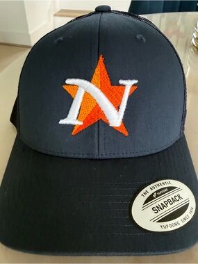 Yupoong Nobu Houston Navy Snapback Hat with Orange Star and White 'N' Embroidery